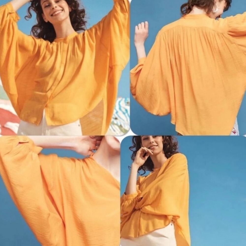 Anthropologie Maeve Bryn Batwing Gauze Blouse S Yellow Orange